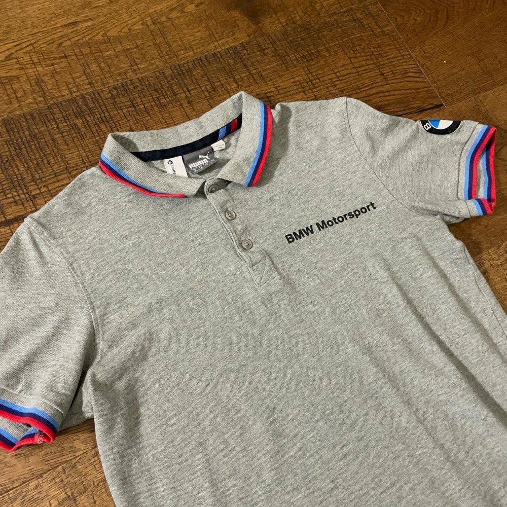 Puma BMW Motorsport Polo Shirt Mens Size S Grey Racing Gorpcore Embroidered Logo